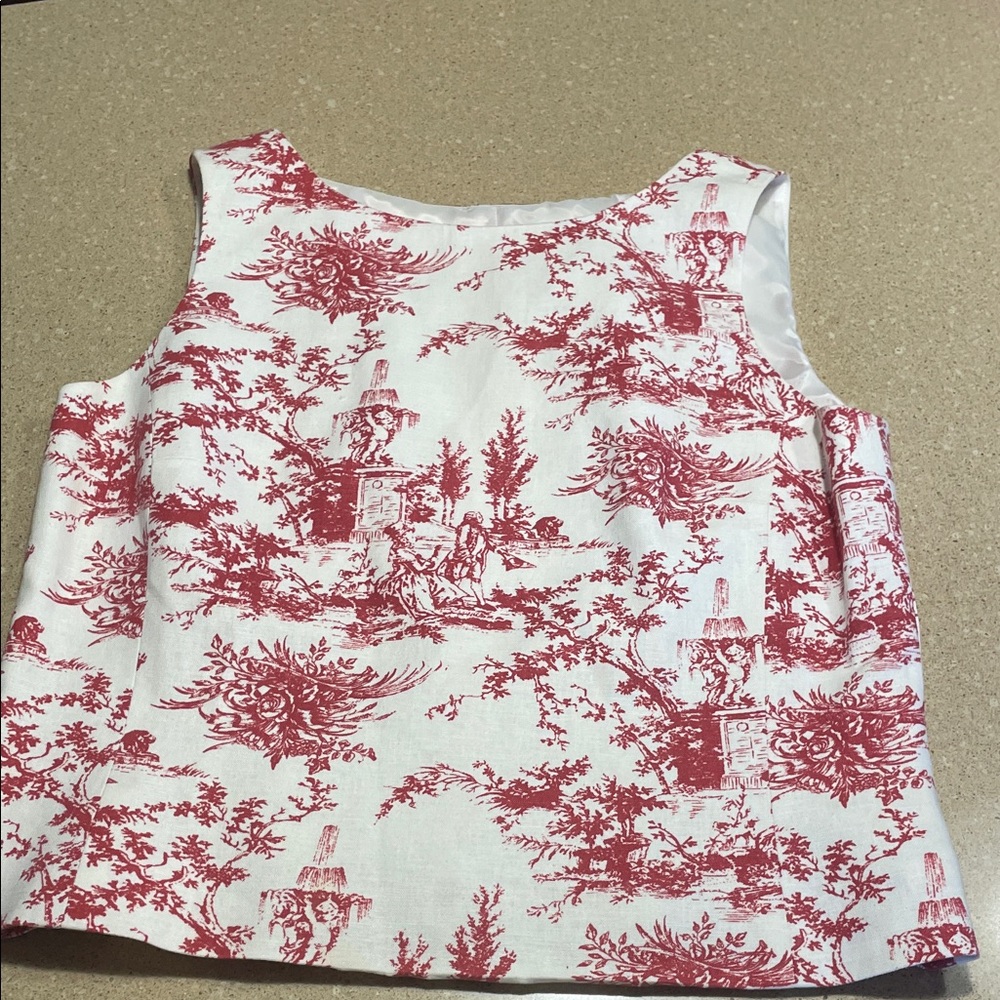 Pendleton White and Red Toile Tunic Top